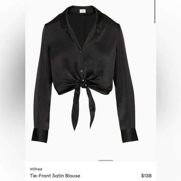 Aritzia Wilfred Tie-Front Satin Blouse - Black - Picture 1 of 4
